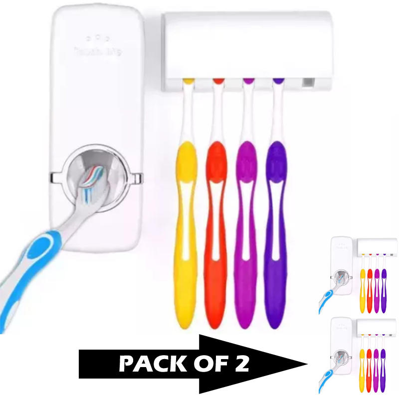 Pack of 2 Fashion Automatic Toothpaste Dispenser Holder Bathroom Wall Mount Rack Bath - Image 3