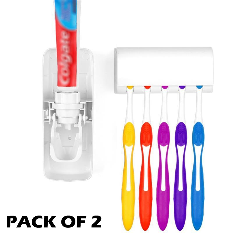 Pack of 2 Fashion Automatic Toothpaste Dispenser Holder Bathroom Wall Mount Rack Bath - Image 2