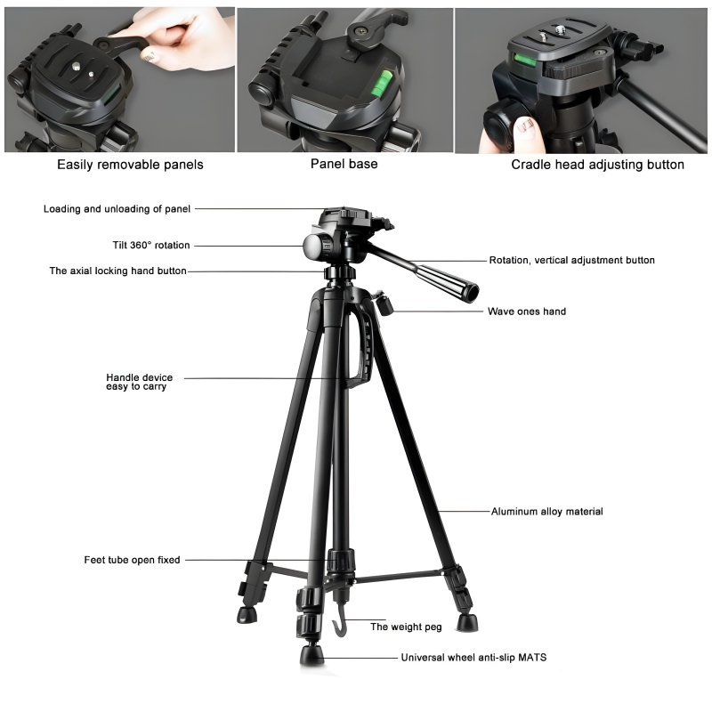 T-3520 Multi-Functional Professional Portable Tripod Stand For Mobile Phones, DSLR Cameras And Video Camcorders - Image 7