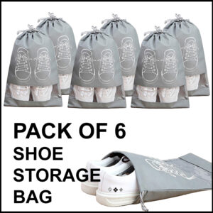 Pack of 6 Travel Shoe Storage Bags – Waterproof, Dustproof, Non-Woven Fabric with Transparent Window & Drawstring Closure