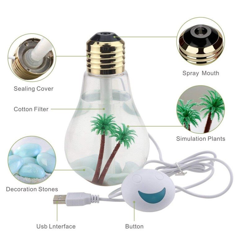 400ML Bulb Essential Oil Humidifier Ultrasonic Diffuser LED Night Light Air Freshener - Image 9