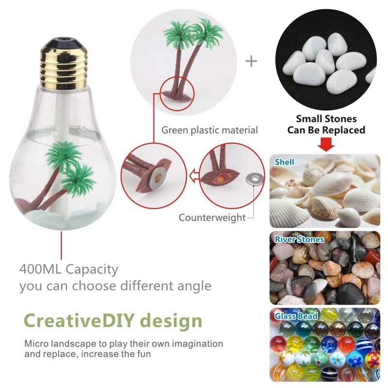 400ML Bulb Essential Oil Humidifier Ultrasonic Diffuser LED Night Light Air Freshener - Image 4
