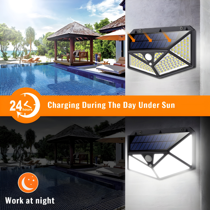 100 LEDs Rechargeable Motion Sensor Solar Interaction Waterproof Wall Lamp - Image 18