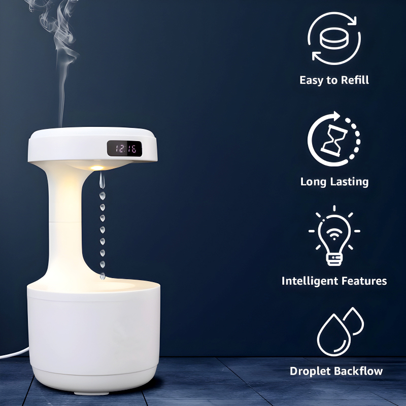 600ml Anti-Gravity Cool Mist Humidifier With Clock & Aroma Diffuser For Office And Bedroom - Image 22