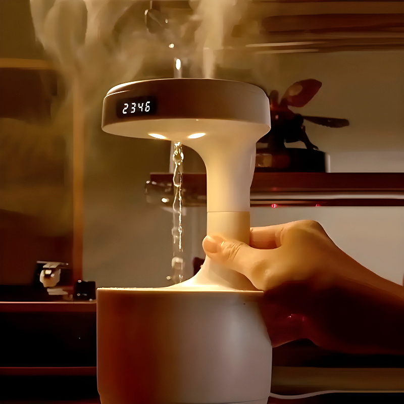 600ml Anti-Gravity Cool Mist Humidifier With Clock & Aroma Diffuser For Office And Bedroom - Image 27