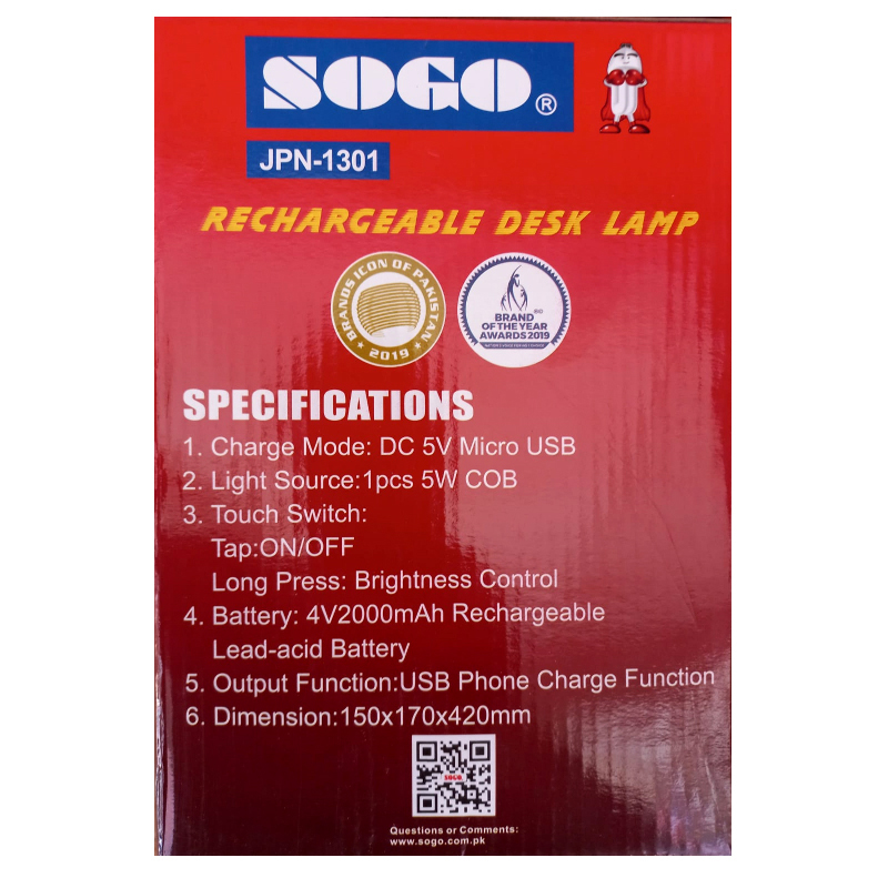 JPN-1301 Sogo Rechargeable Table/Desk Portable And Stylish Lamp - Image 9