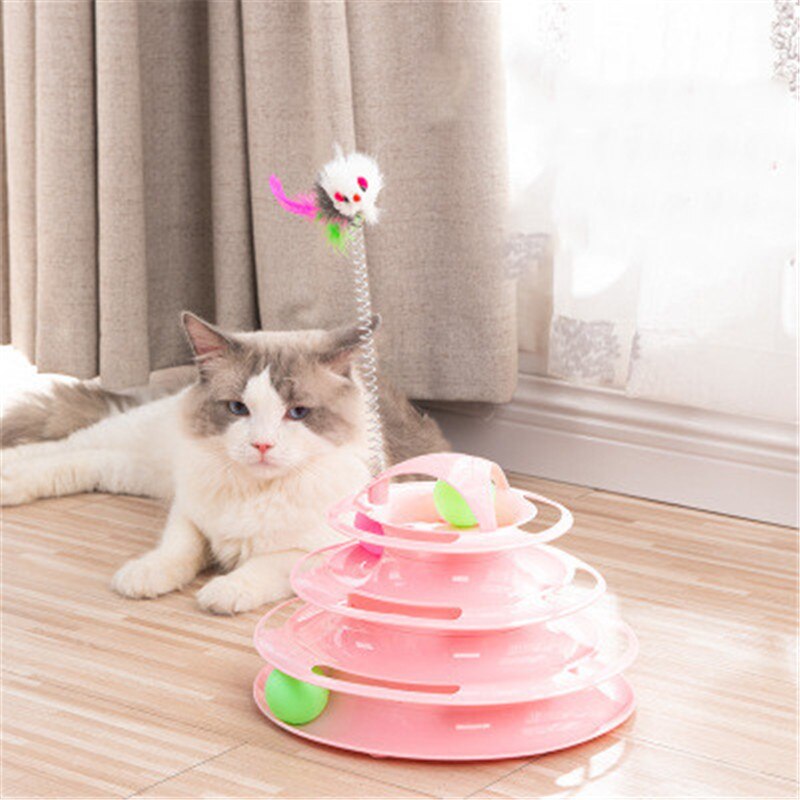 Four Levels Pet Cat Toy Tower Tracks Disc Cat Intelligence Interactive Ball Training Amusement Plate - Image 3