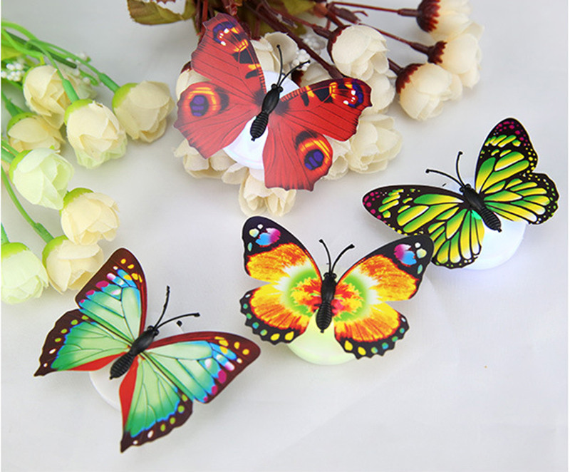 5 Pieces Set Of Colorful Changing Butterflies LED Night Light Lamp Home Glow In The Dark Room