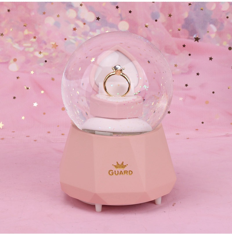 Diamond Ring Snow Globe Crystal Ball Rotating Music Box Home Decoration - Image 5