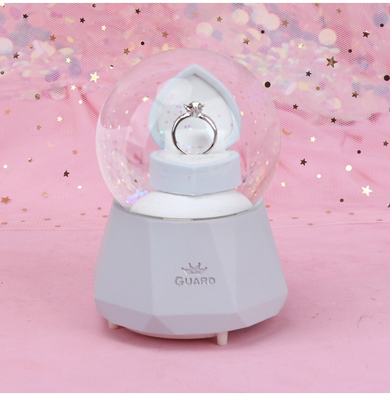 Diamond Ring Snow Globe Crystal Ball Rotating Music Box Home Decoration - Image 4