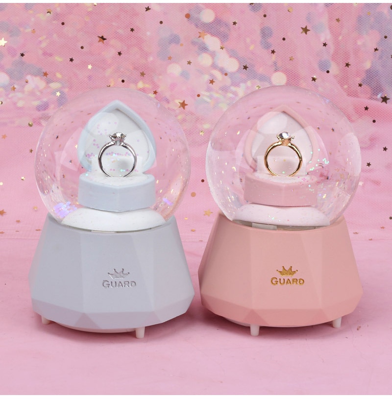 Diamond Ring Snow Globe Crystal Ball Rotating Music Box Home Decoration
