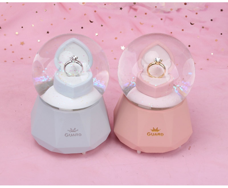 Diamond Ring Snow Globe Crystal Ball Rotating Music Box Home Decoration - Image 2