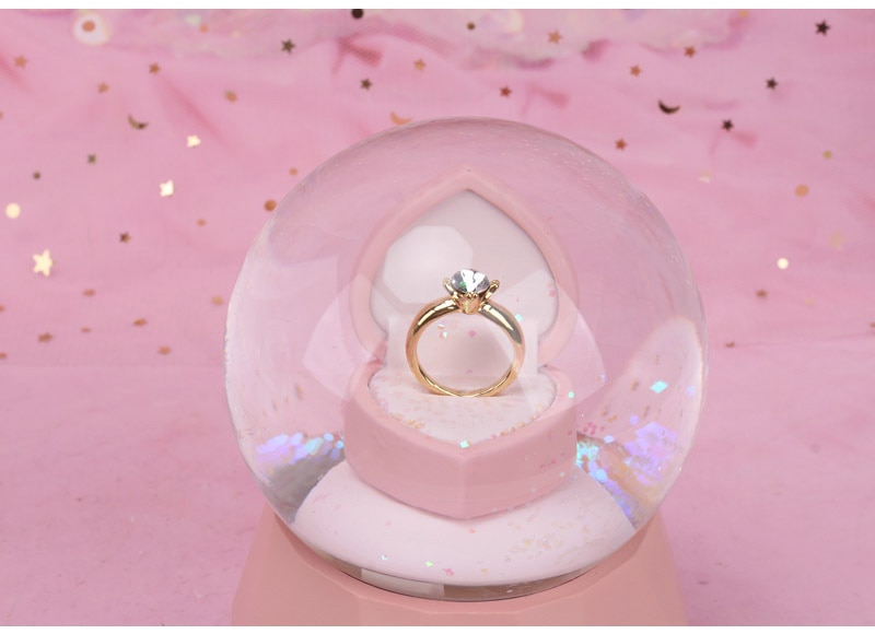 Diamond Ring Snow Globe Crystal Ball Rotating Music Box Home Decoration - Image 3