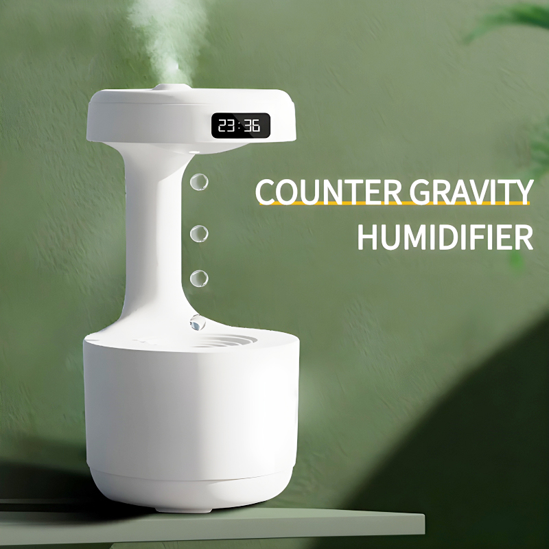 600ml Anti-Gravity Cool Mist Humidifier With Clock & Aroma Diffuser For Office And Bedroom - Image 2