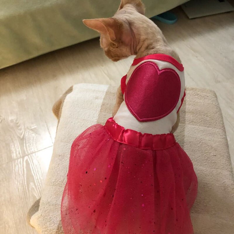 Cat/Dog Clothes Red Heart Cat Dress Skirt Wedding Dresses Spring - Image 9