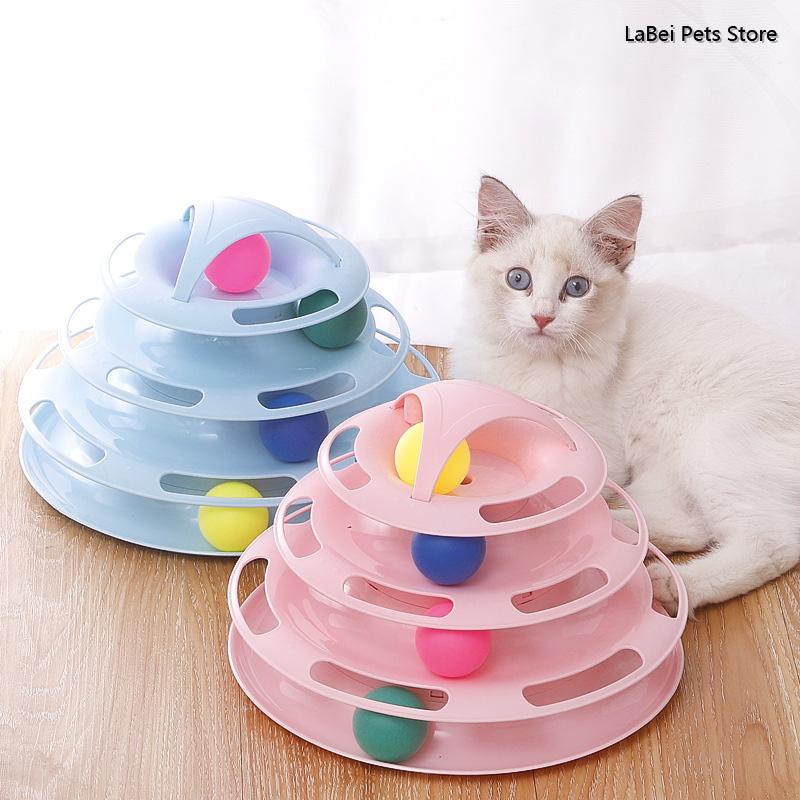 Four Levels Pet Cat Toy Tower Tracks Disc Cat Intelligence Interactive Ball Training Amusement Plate
