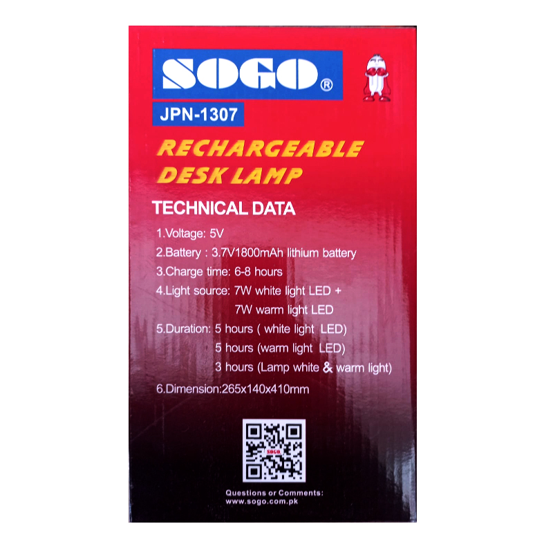 JPN-1307 Sogo Rechargeable Table/Desk Portable And Stylish Lamp - Image 6