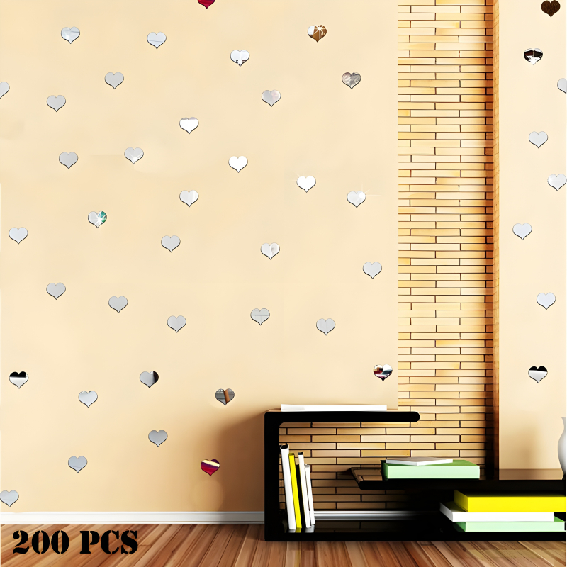 200 Pieces Mini 3D Heart-Shaped Acrylic Mirror Wall Stickers For Decorative Home Enhancement - Image 6