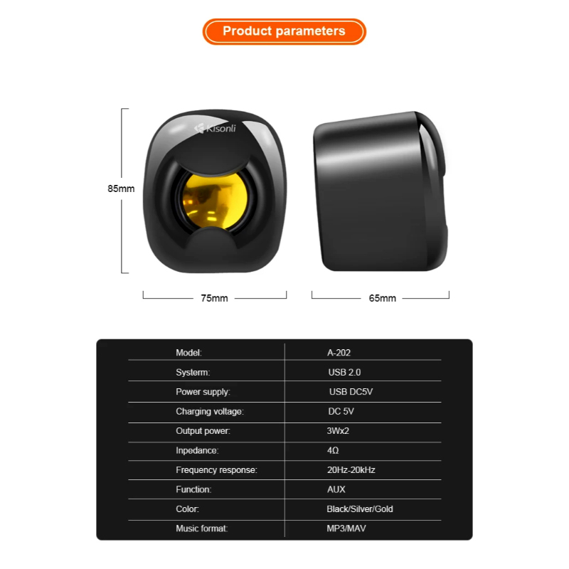 Kisonli A-202 Compact Stereo USB 2.0 PC Speakers with Deep Bass and AUX Input - Image 7