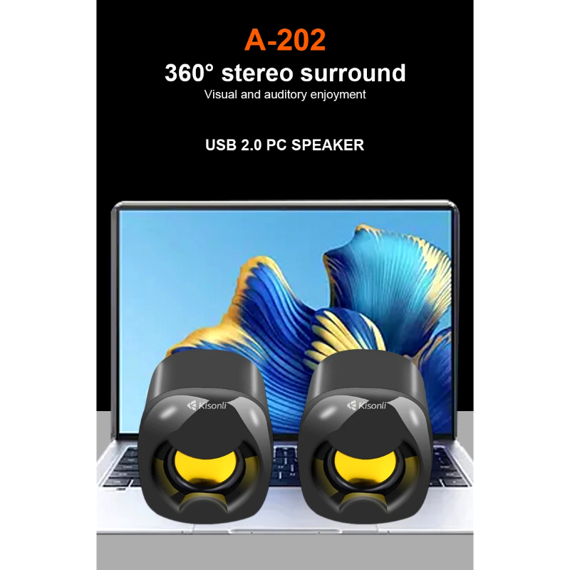 Kisonli A-202 Compact Stereo USB 2.0 PC Speakers with Deep Bass and AUX Input - Image 3