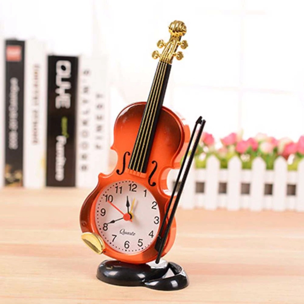 Creative Table Clock Student Violin Home Decor Fiddle Quartz Alarm Clock - Image 5