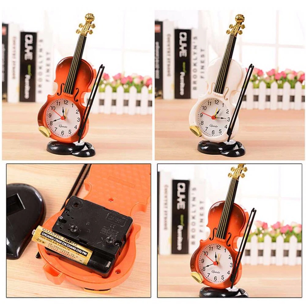 Creative Table Clock Student Violin Home Decor Fiddle Quartz Alarm Clock - Image 4