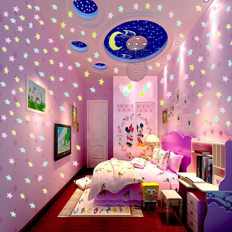 Pack Of 4 x 100 Pcs Glow In The Dark Stars Wall Stickers - Image 4