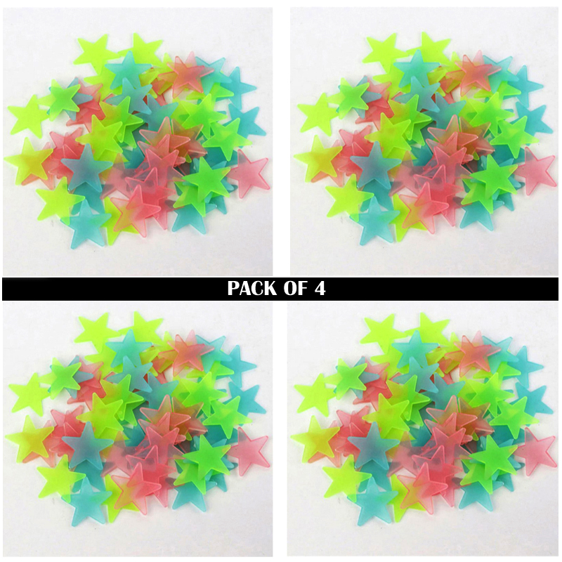 Pack Of 4 x 100 Pcs Glow In The Dark Stars Wall Stickers