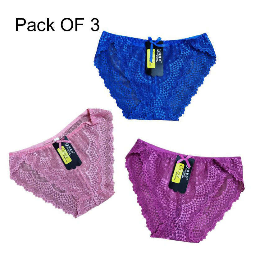 Pack Of 3 Lace Women Panties Seamless Underwear Briefs with Bowknot