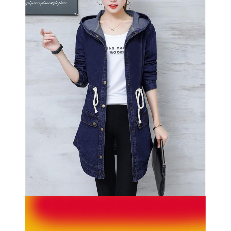 Trendy Winter Elegance Long Full Sleeves Denim Coat With Hood For Ladies - Image 10
