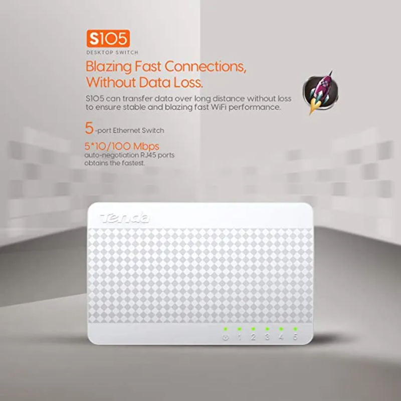 Tenda S105 5-Port 10/100Mbps Sleek And Compact Unmanaged Desktop Fast Ethernet Switch Splitter With Low Power Consumption - Image 8