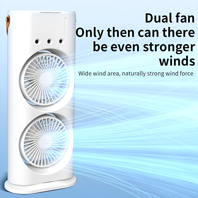 3-in-1 Multifunctional Rechargeable Spray Cooling Fan with Dual Head, 3 Wind Speeds, 90° Rotation and RGB LED Lights - Image 21