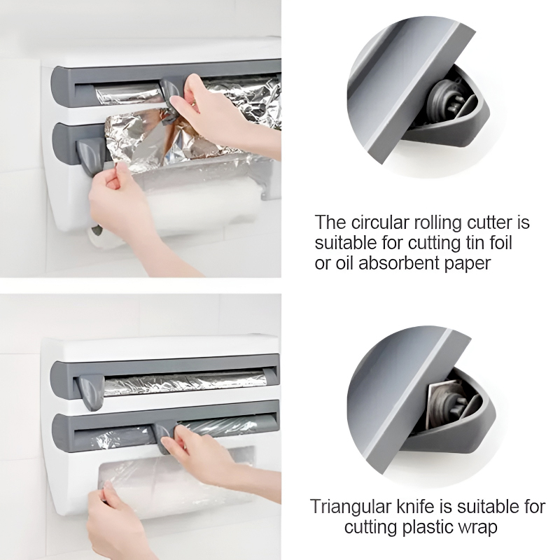 4-in-1 Multi-Purpose Wall-Mounted Kitchen Organizer Shelf with Foil Dispenser - Image 3