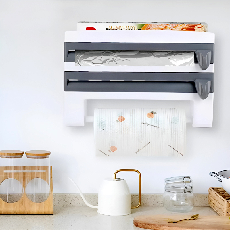 4-in-1 Multi-Purpose Wall-Mounted Kitchen Organizer Shelf with Foil Dispenser - Image 5