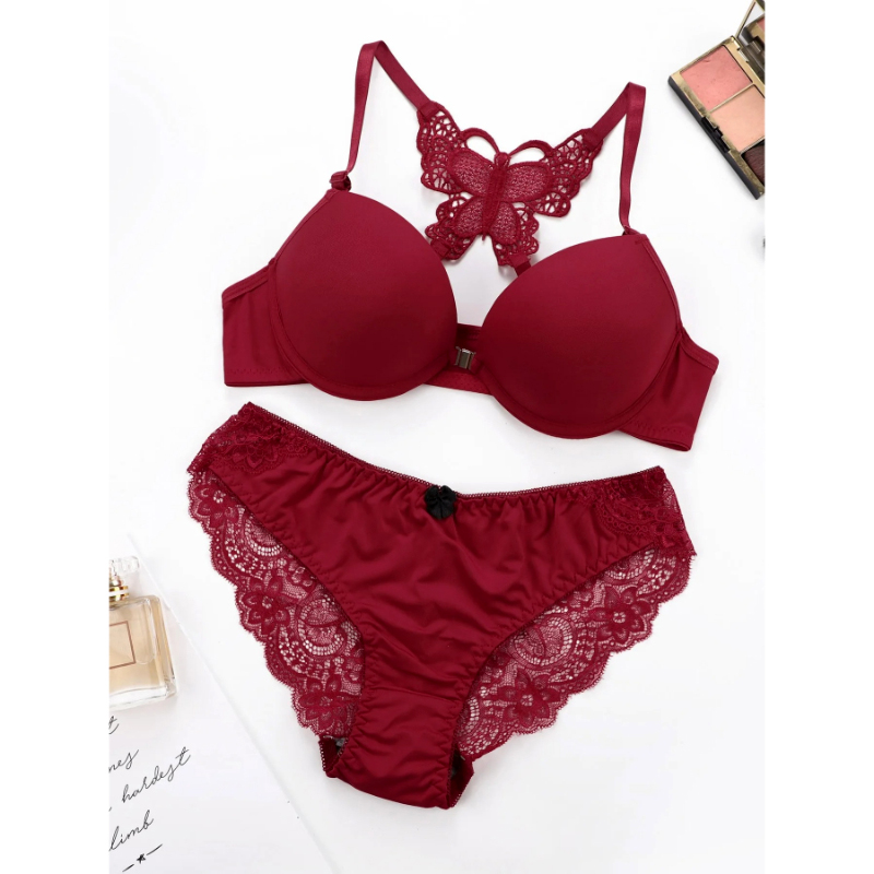 Elegant Butterfly Back Front-Closure Push-Up Bra & Panty Set for Women – Comfortable Everyday Lingerie - Image 22
