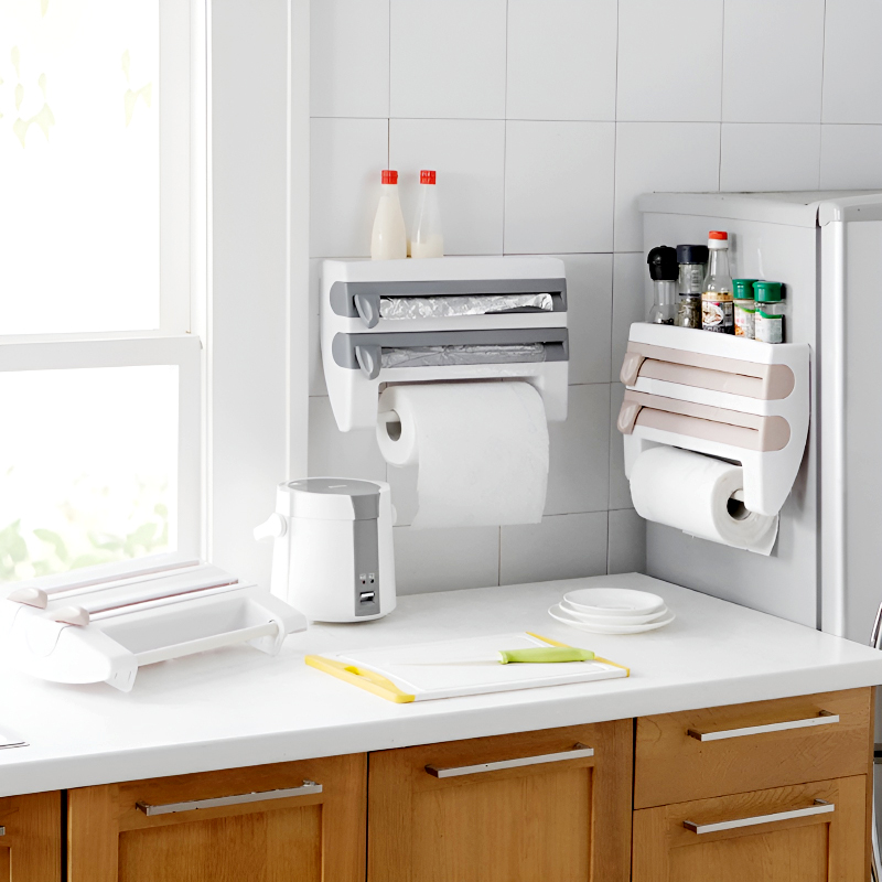 4-in-1 Multi-Purpose Wall-Mounted Kitchen Organizer Shelf with Foil Dispenser - Image 20