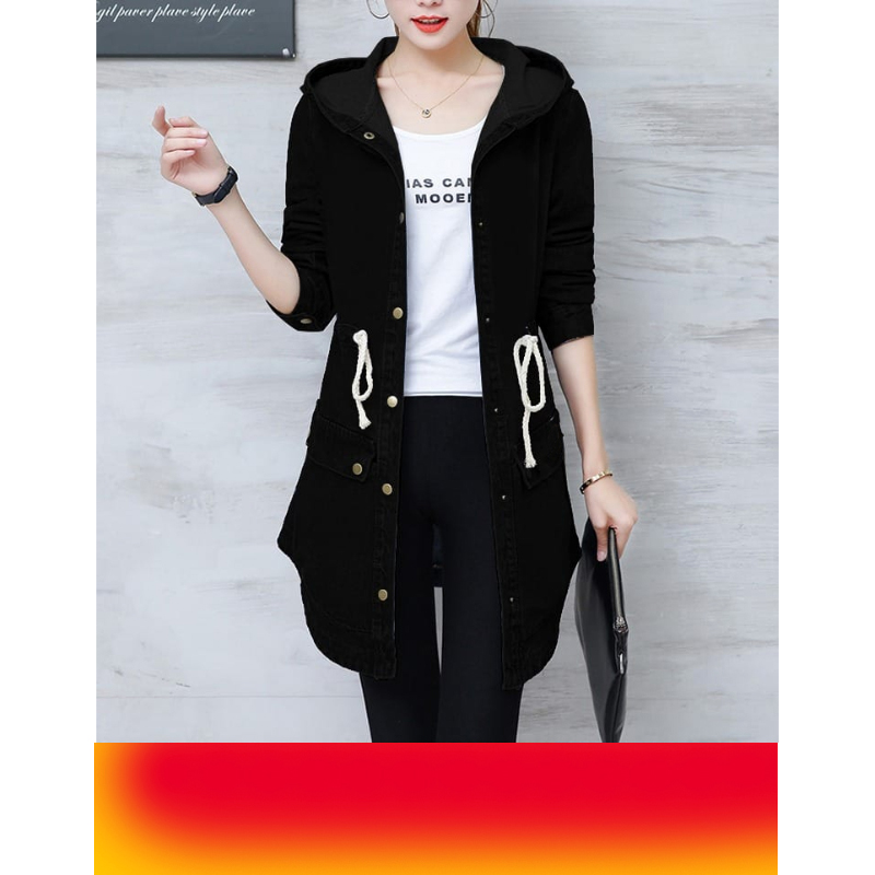 Trendy Winter Elegance Long Full Sleeves Denim Coat With Hood For Ladies - Image 9