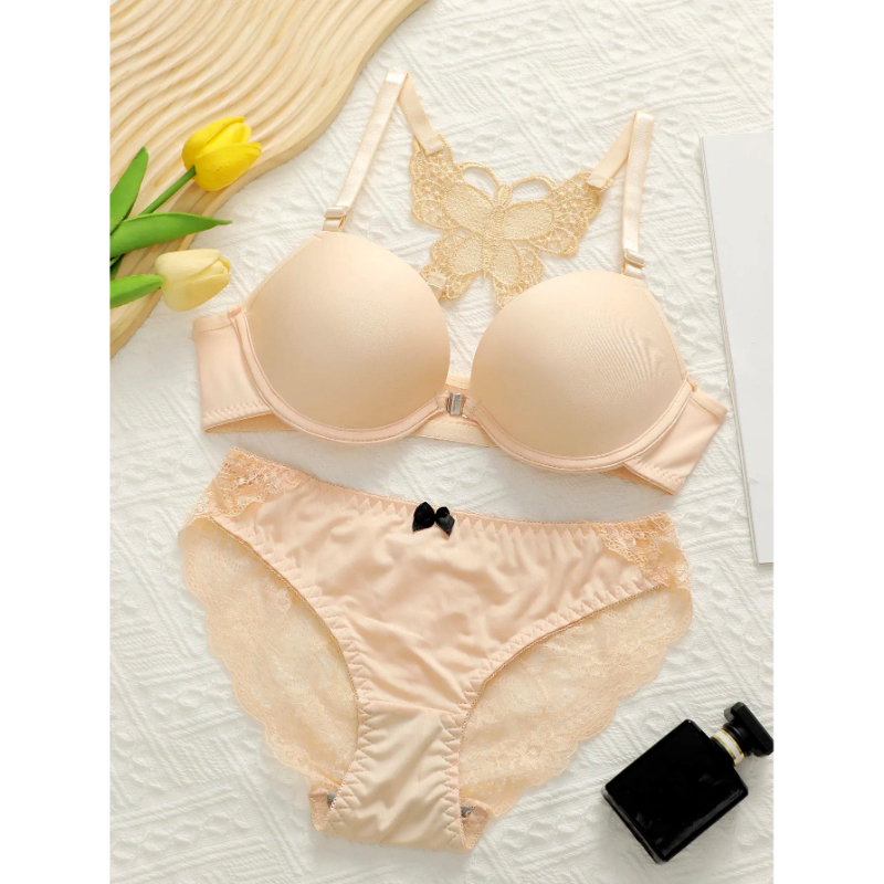 Elegant Butterfly Back Front-Closure Push-Up Bra & Panty Set for Women – Comfortable Everyday Lingerie - Image 21