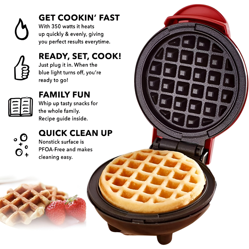 Compact 4-Inch Non-Stick 350-Watt Electric Mini Waffle Maker Machine - Image 14
