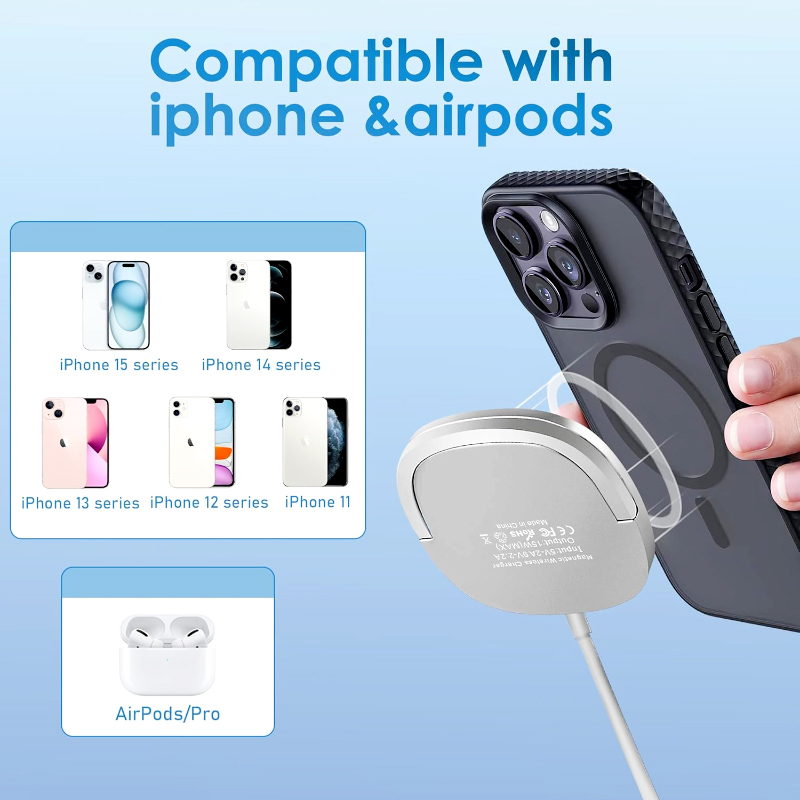 MagSafe Compatible 15W Magnetic Wireless Charger – Slim Charging Pad with Stand, Fast USB-C Quick Charge for iPhone & AirPods - Image 17