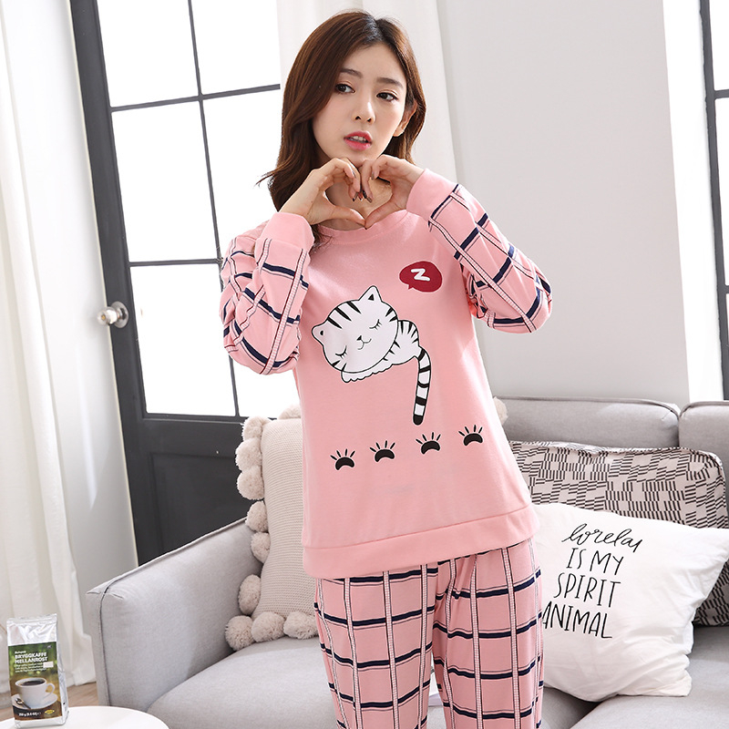 Stylish Sleeping Cat Printed Full Sleeves Night Suit For Ladies - Image 4
