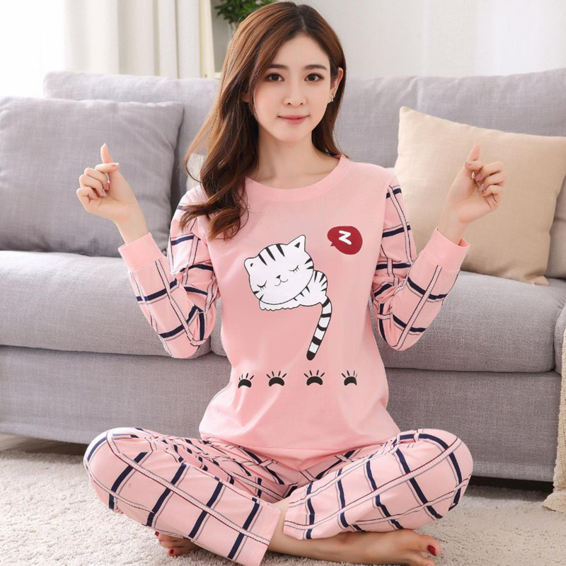Stylish Sleeping Cat Printed Full Sleeves Night Suit For Ladies - Image 3