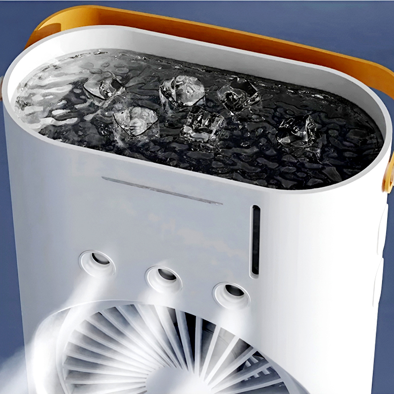 3-in-1 Multifunctional Rechargeable Spray Cooling Fan with Dual Head, 3 Wind Speeds, 90° Rotation and RGB LED Lights - Image 11