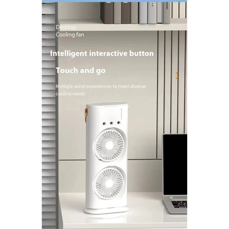 3-in-1 Multifunctional Rechargeable Spray Cooling Fan with Dual Head, 3 Wind Speeds, 90° Rotation and RGB LED Lights - Image 5