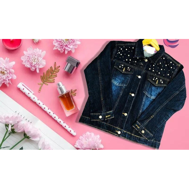 Best-Quality Stylish Pearl-Studded Denim Jacket For Women - Image 8