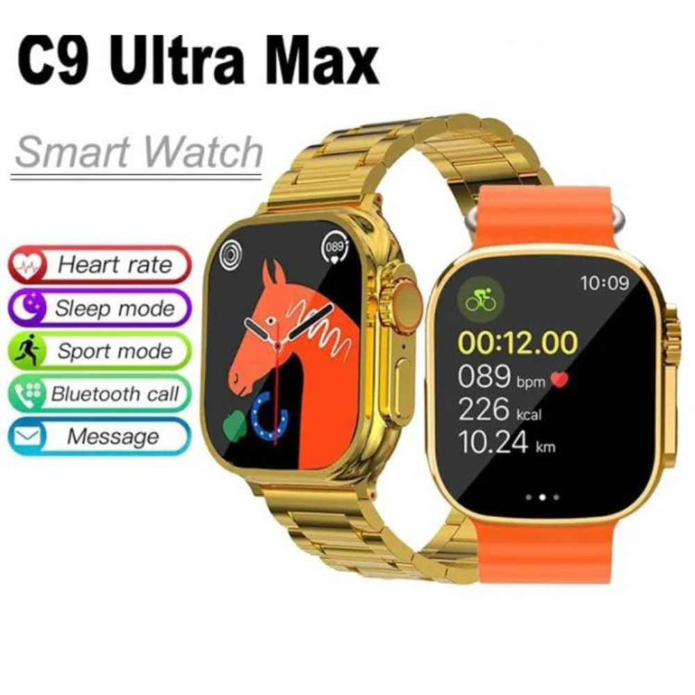 C9 Ultra Max Gold Edition Smart Watch 2.1″ Infinite HD Display, Calls, Health Tracking & Smart Notifications