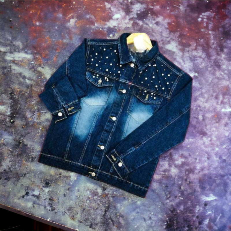 Best-Quality Stylish Pearl-Studded Denim Jacket For Women - Image 6