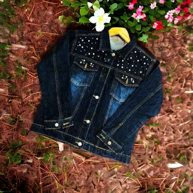 Best-Quality Stylish Pearl-Studded Denim Jacket For Women - Image 4
