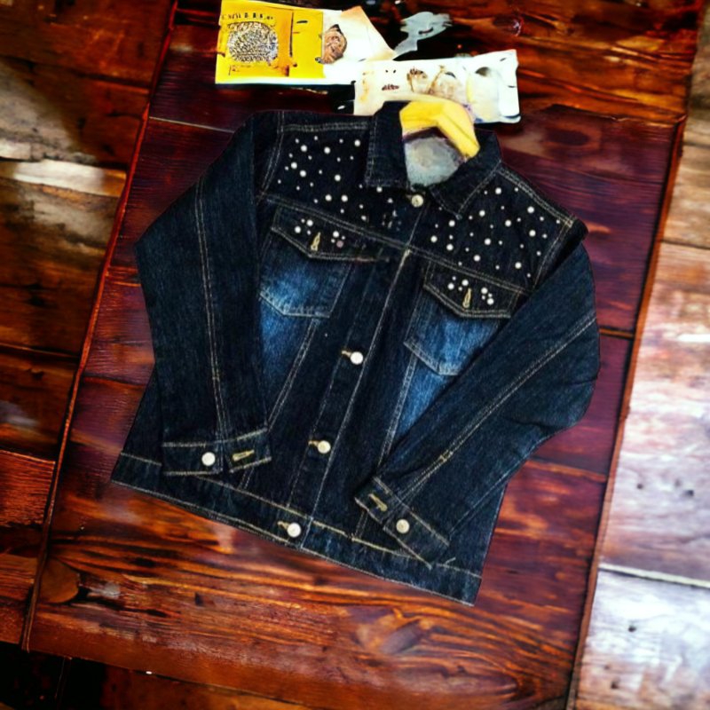 Best-Quality Stylish Pearl-Studded Denim Jacket For Women - Image 3