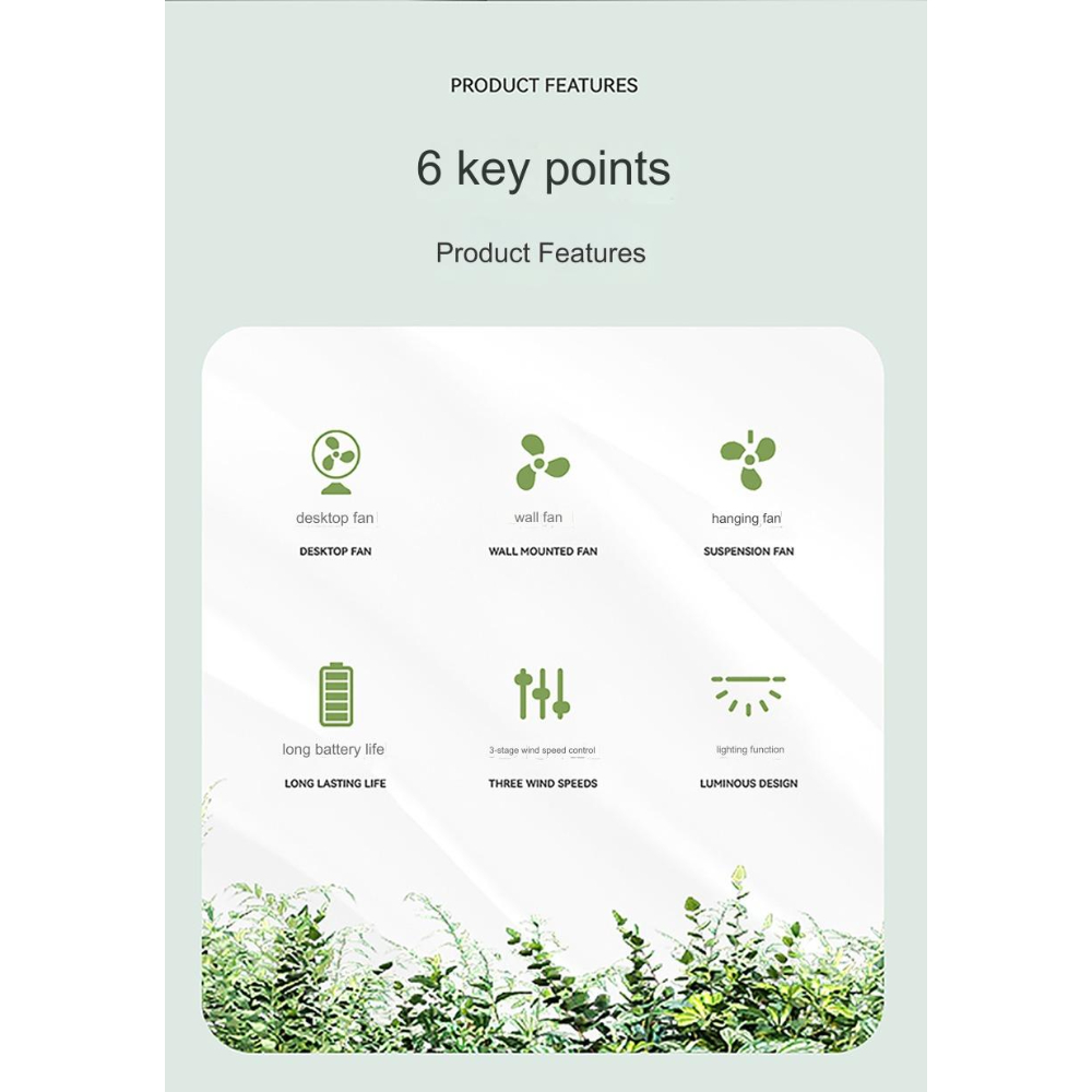 Wireless Portable Mini Brushless Fan with Super Large Wind Power, 3-Speed Setting, and LED Torch Light - Image 2